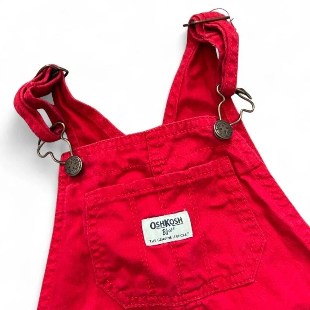 Oshkosh B'Gosh Girls Red Short Overalls w/ Eyelet Lace Trim Size 4T